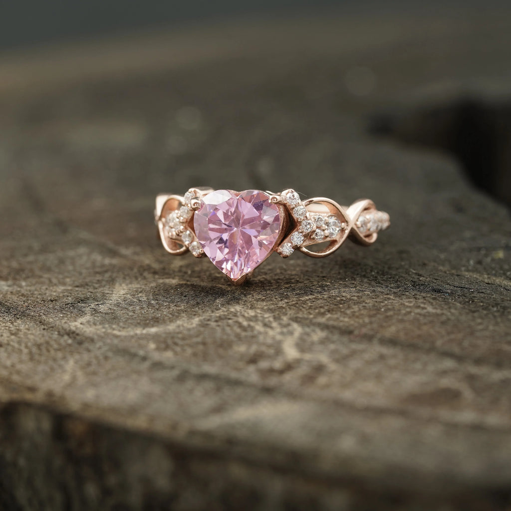 Heart Shaped Pink Sapphire Twisted Engagement Ring - Gigiscc