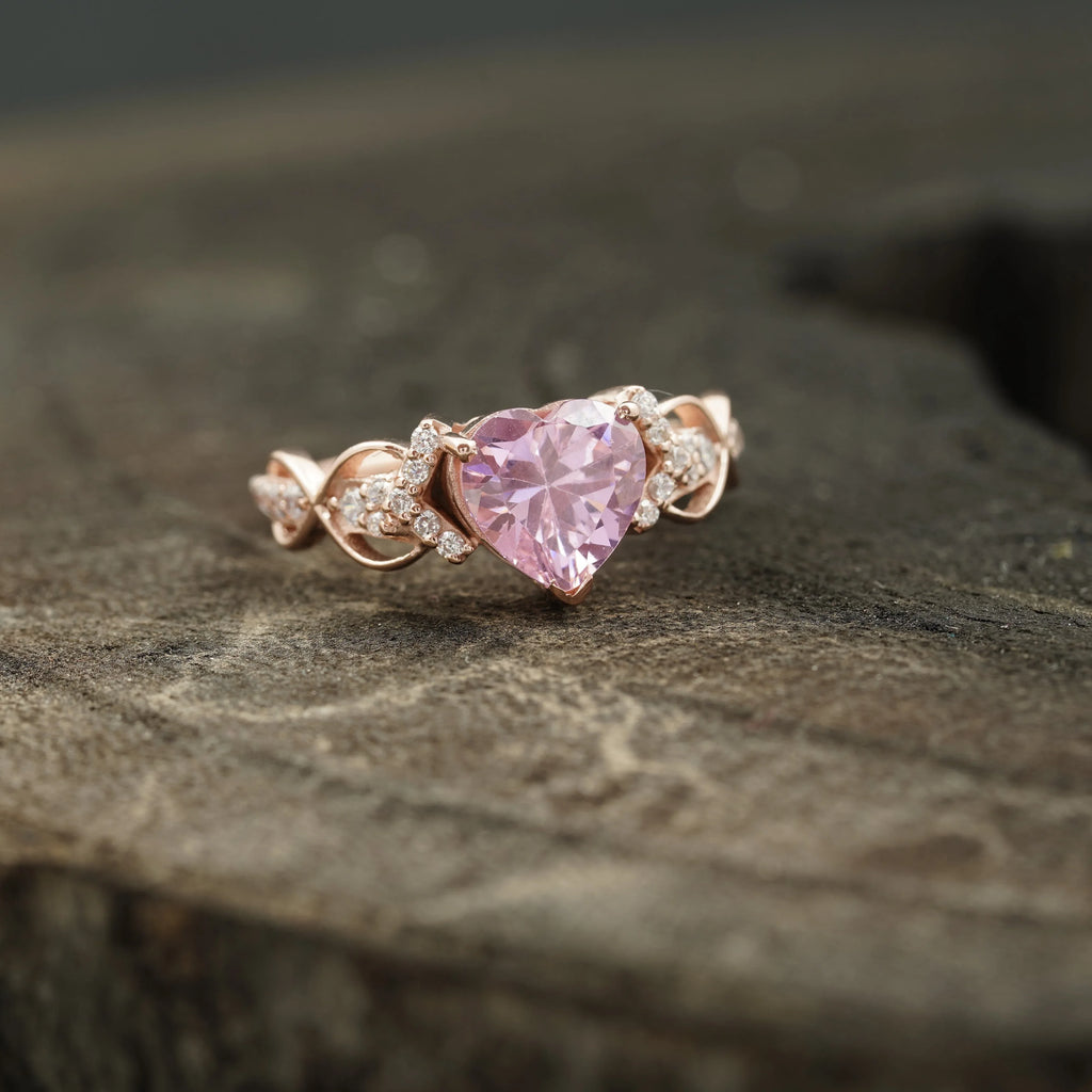 Heart Shaped Pink Sapphire Twisted Engagement Ring - Gigiscc