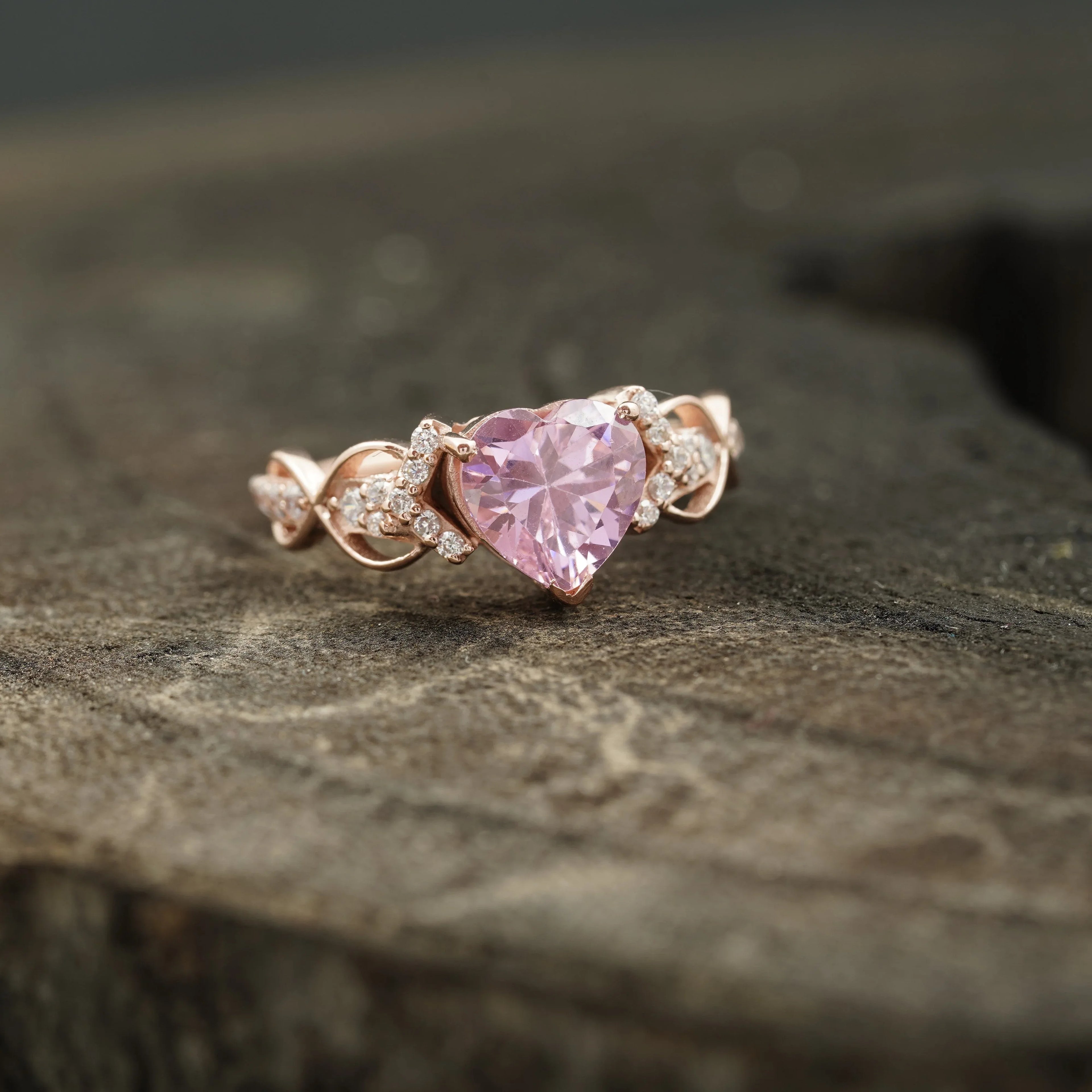 Heart Shaped Pink Sapphire Twisted Engagement Ring - Gigiscc