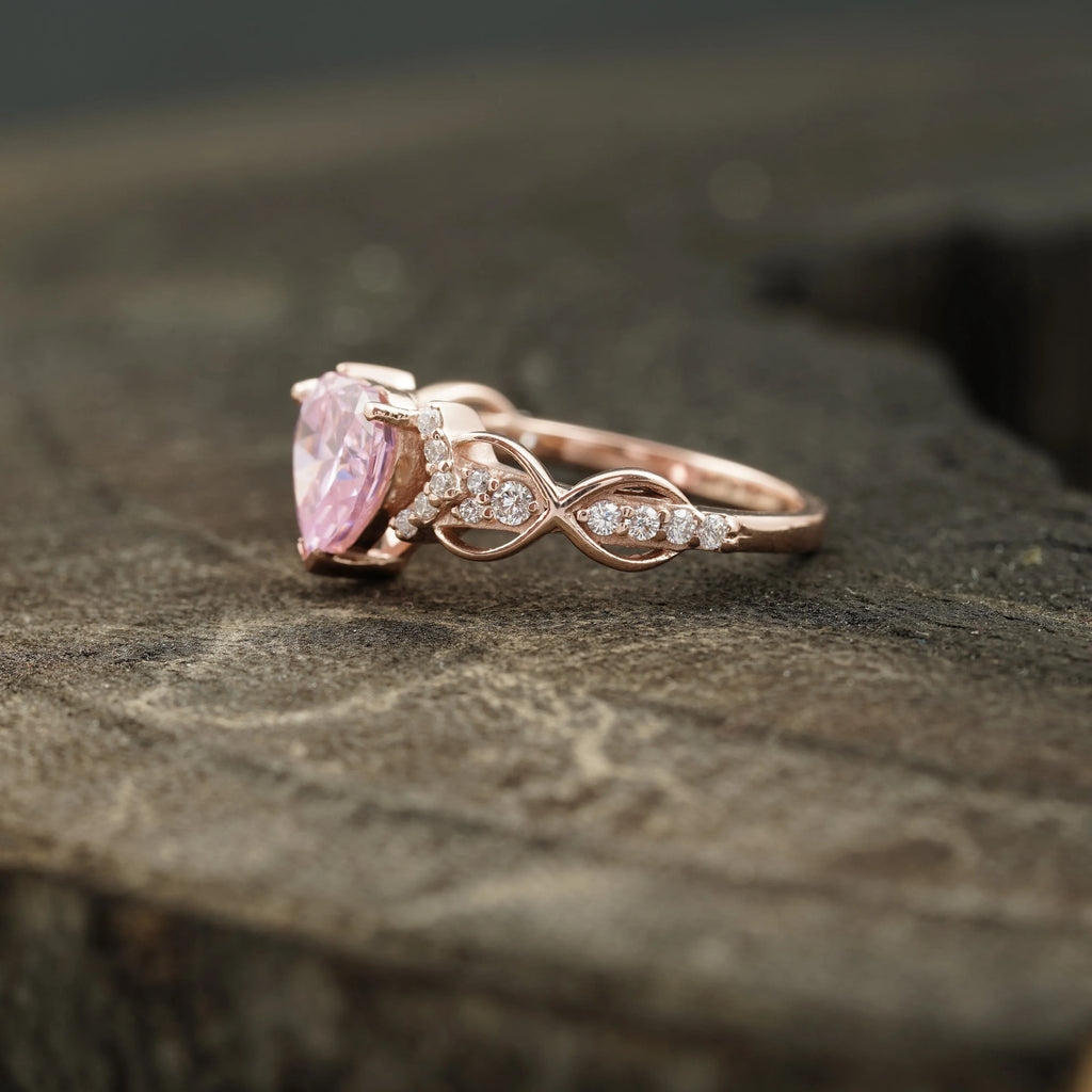 Heart Shaped Pink Sapphire Twisted Engagement Ring - Gigiscc