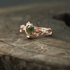 Round Natural Moss Agate Leaf Design Engagement Ring - Gigiscc