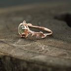 Round Natural Moss Agate Leaf Design Engagement Ring - Gigiscc