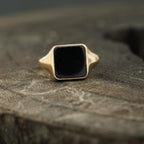 Perfect Men's Black Onyx Signet Rings 14k Solid Gold - Gigiscc