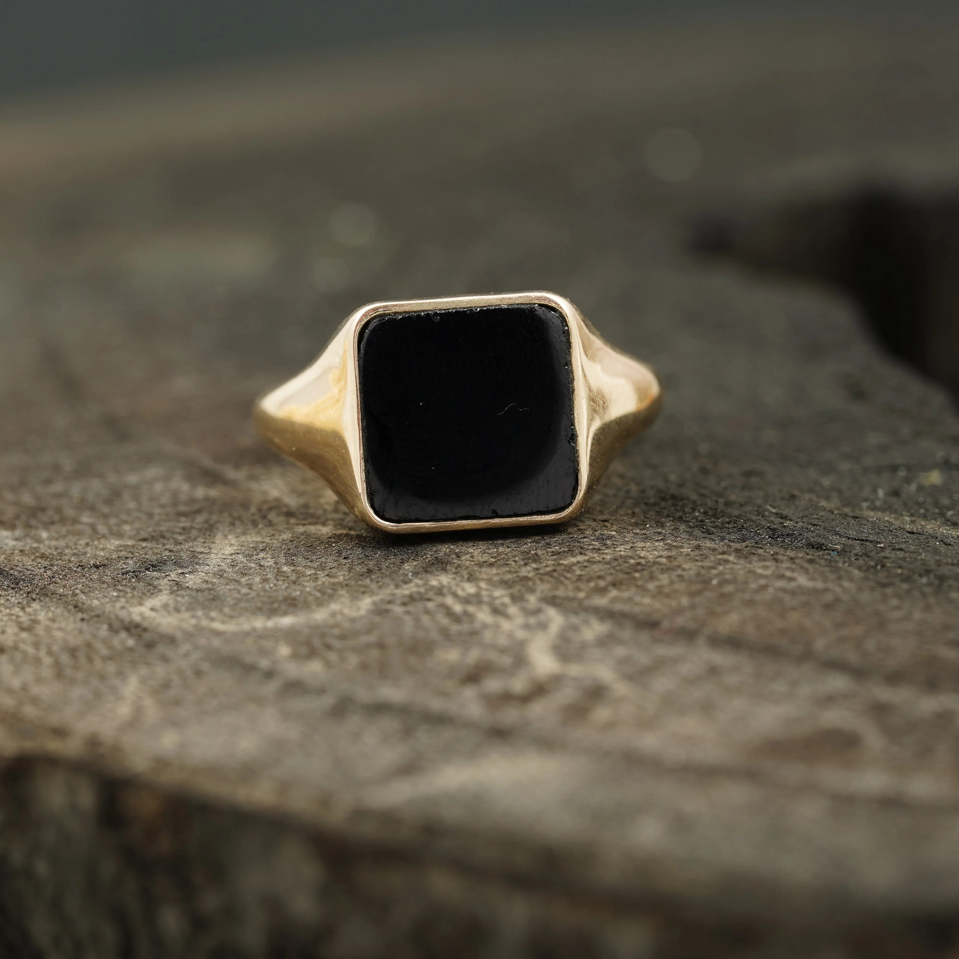 Perfect Men's Black Onyx Signet Rings 14k Solid Gold - Gigiscc