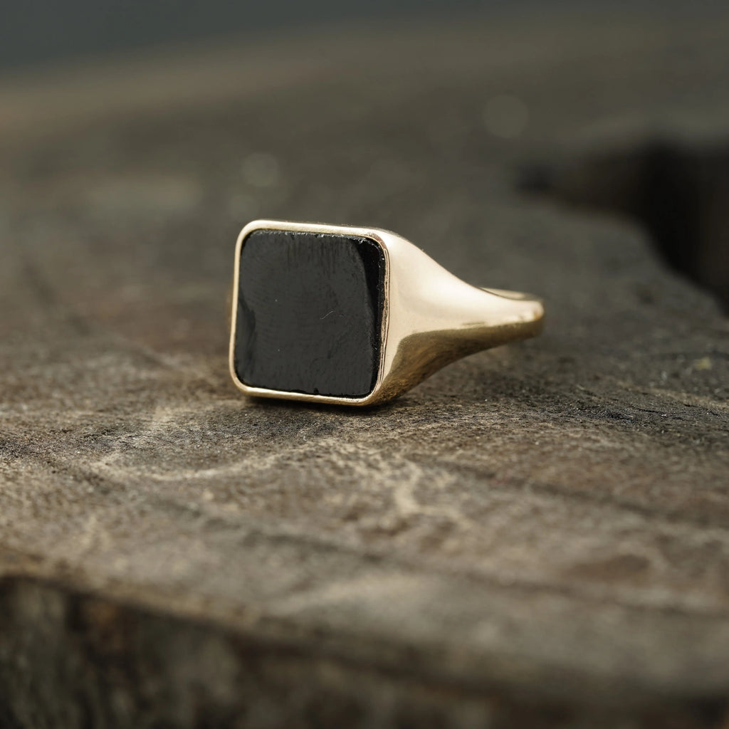 Perfect Men's Black Onyx Signet Rings 14k Solid Gold - Gigiscc