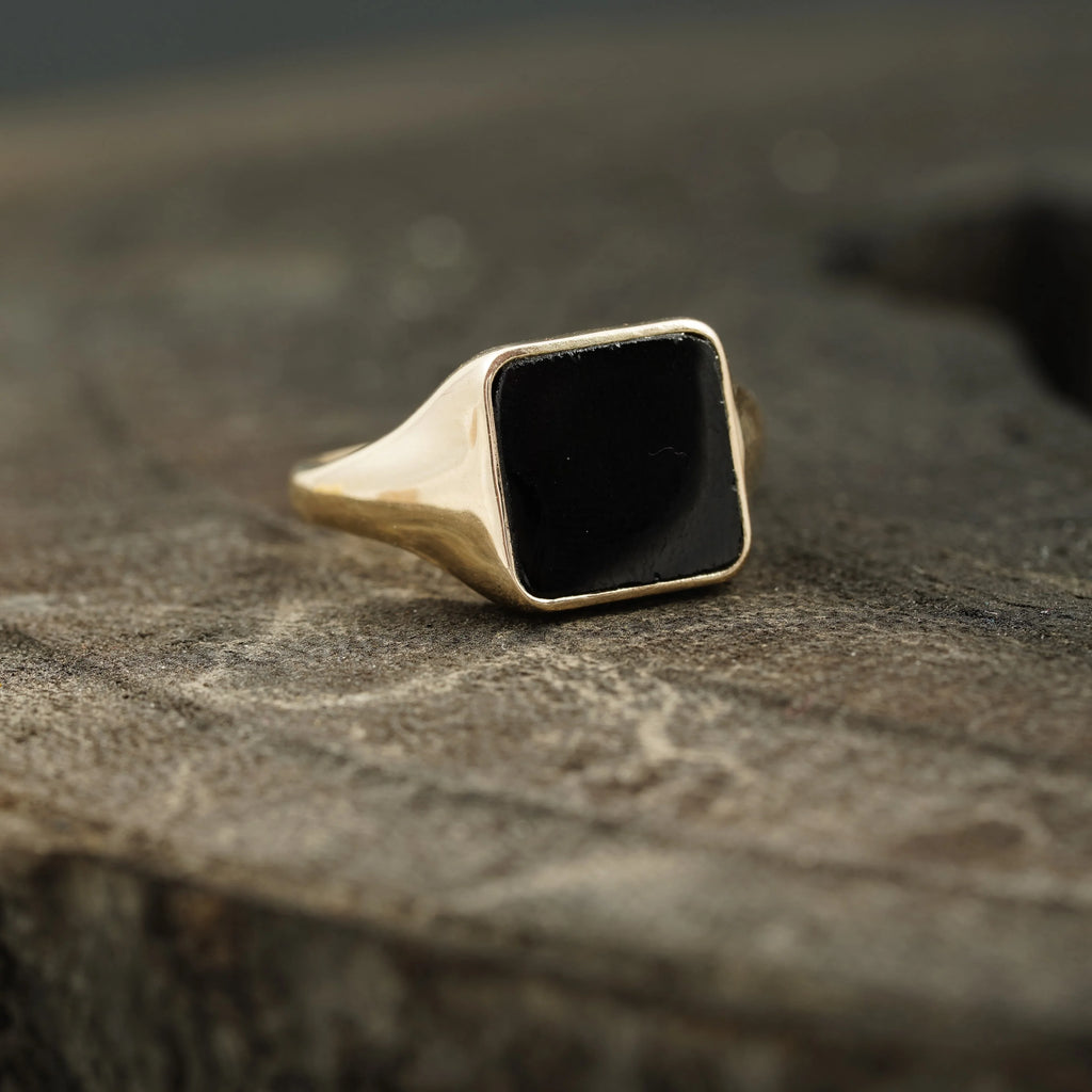 Perfect Men's Black Onyx Signet Rings 14k Solid Gold - Gigiscc