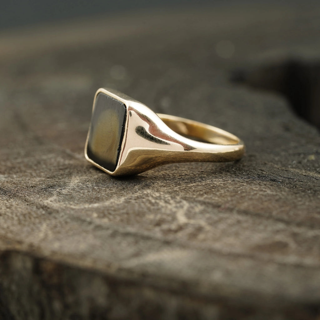 Perfect Men's Black Onyx Signet Rings 14k Solid Gold - Gigiscc
