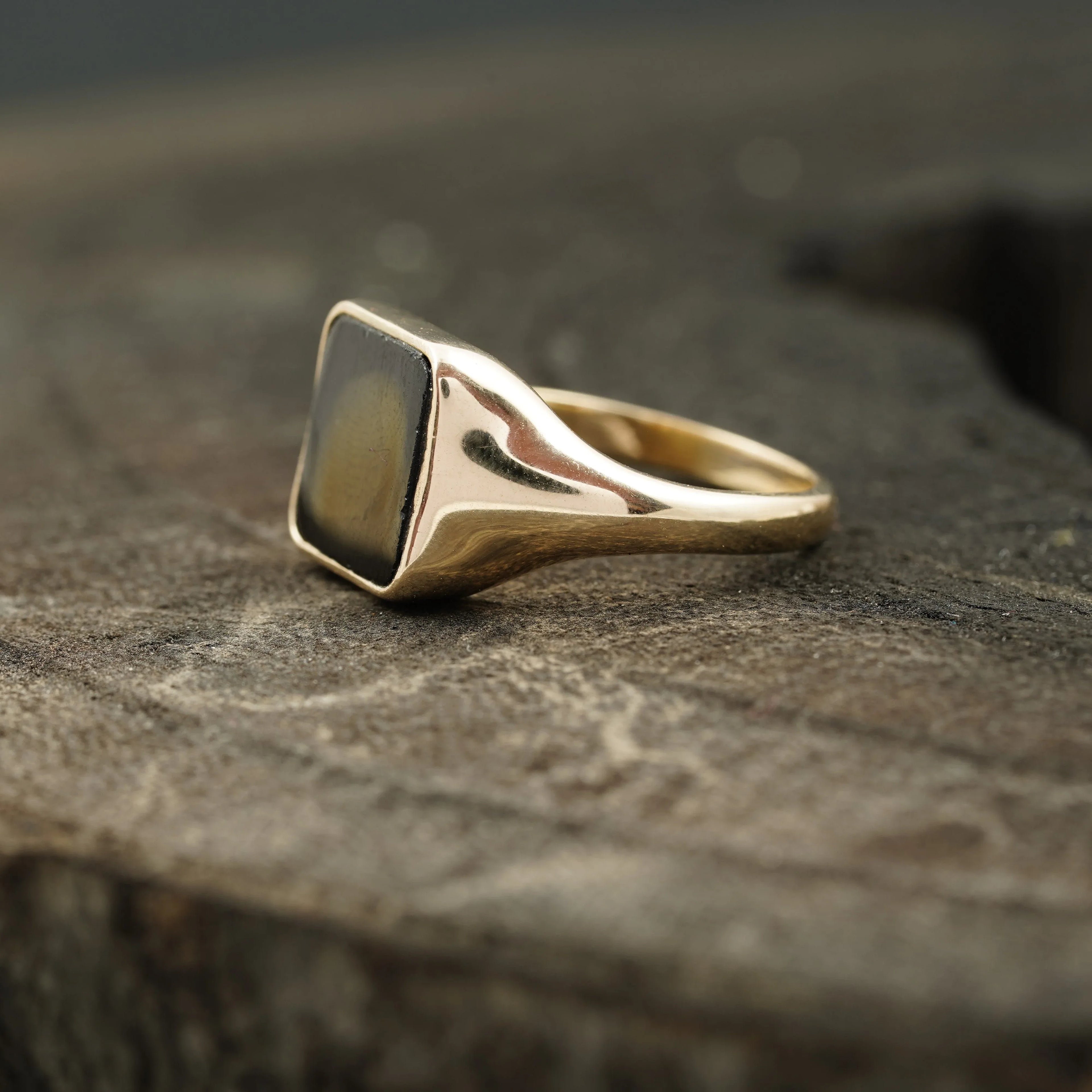Perfect Men's Black Onyx Signet Rings 14k Solid Gold - Gigiscc