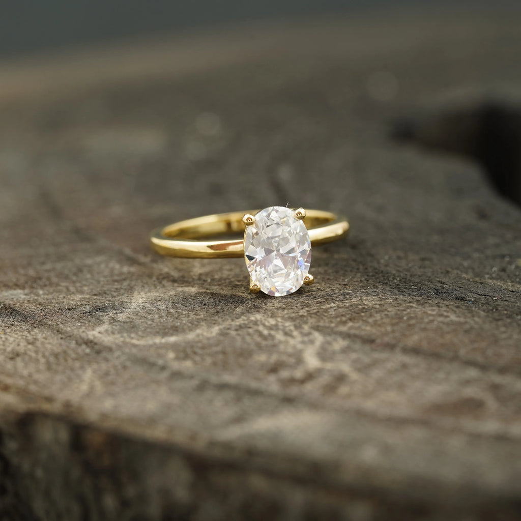 Oval Moissanite Solitaire Ring 10k Solid Gold - Gigiscc