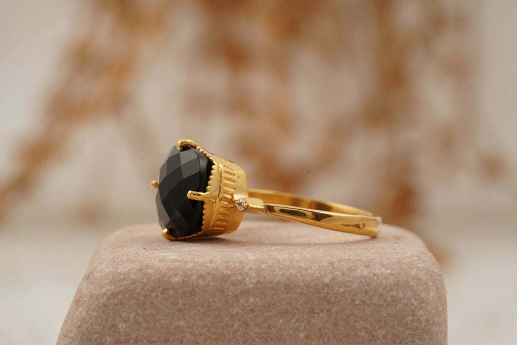 Cushion Black Onyx Vermeil Engagement Ring - Gigiscc