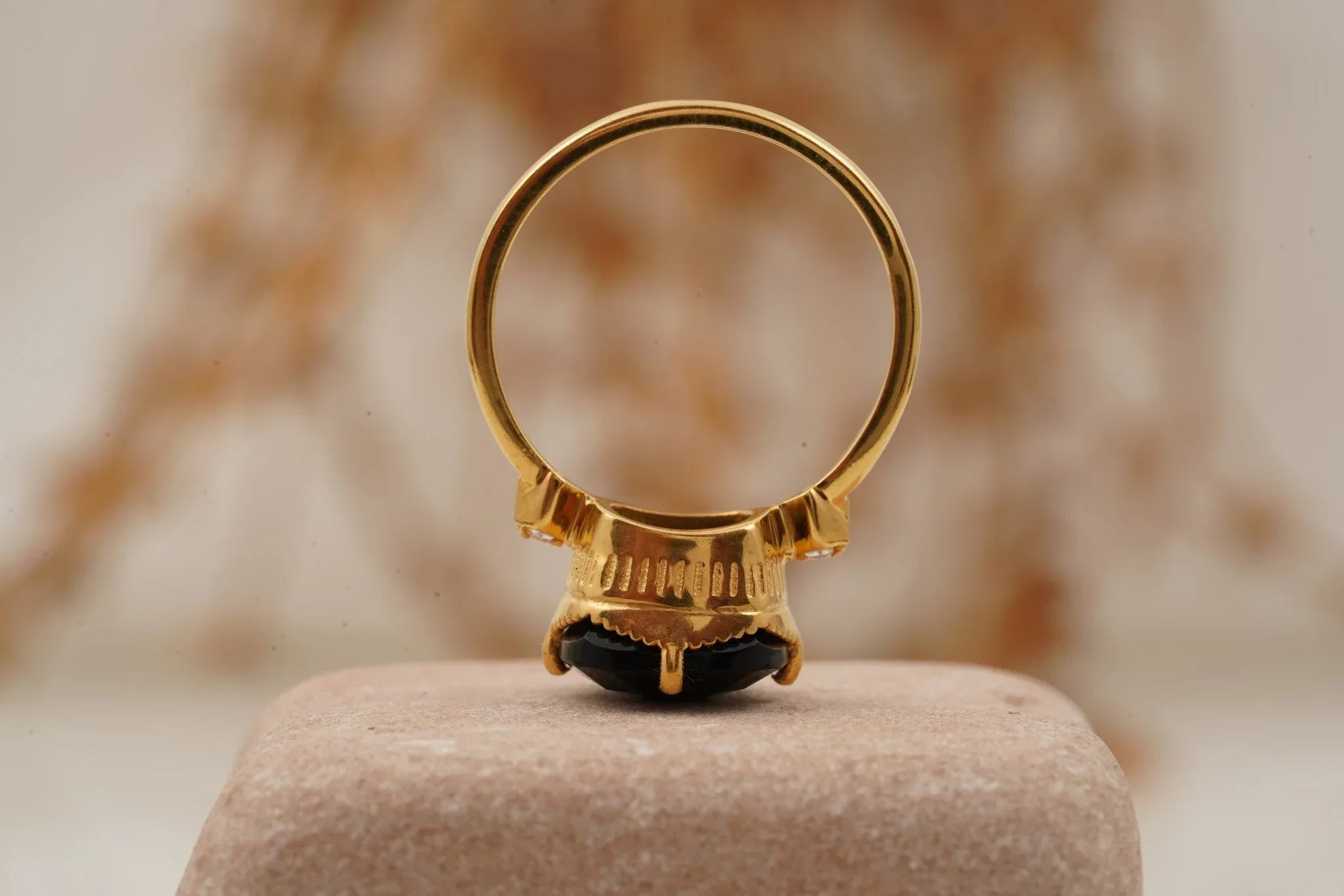 Cushion Black Onyx Vermeil Engagement Ring - Gigiscc