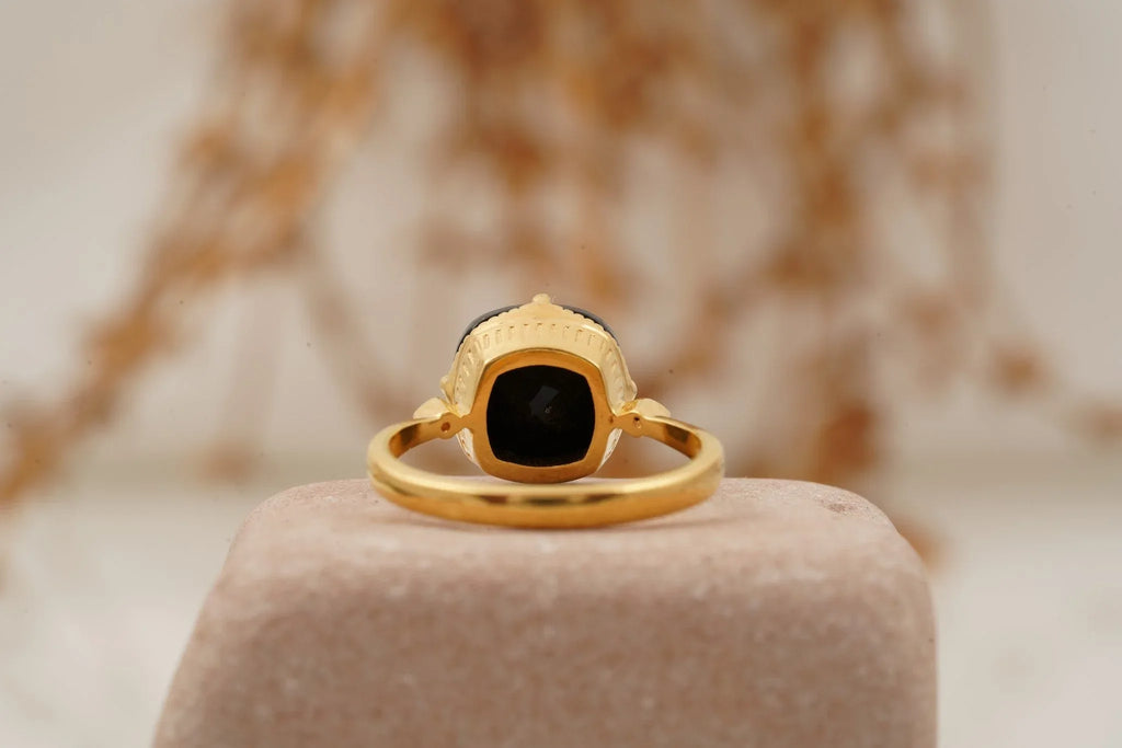 Cushion Black Onyx Vermeil Engagement Ring - Gigiscc