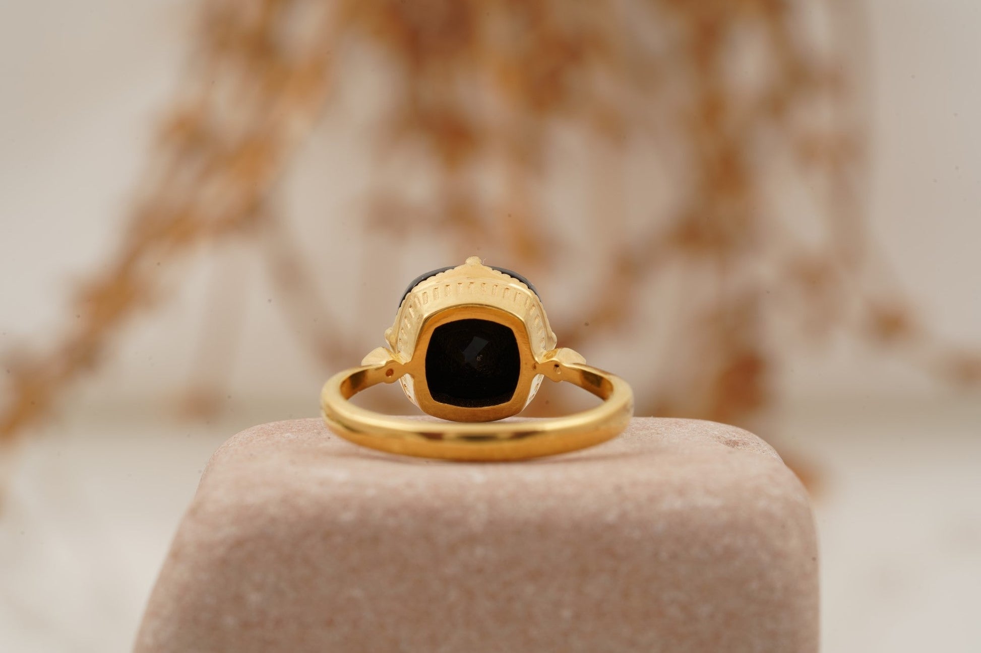 Cushion Black Onyx Vermeil Engagement Ring Back Side