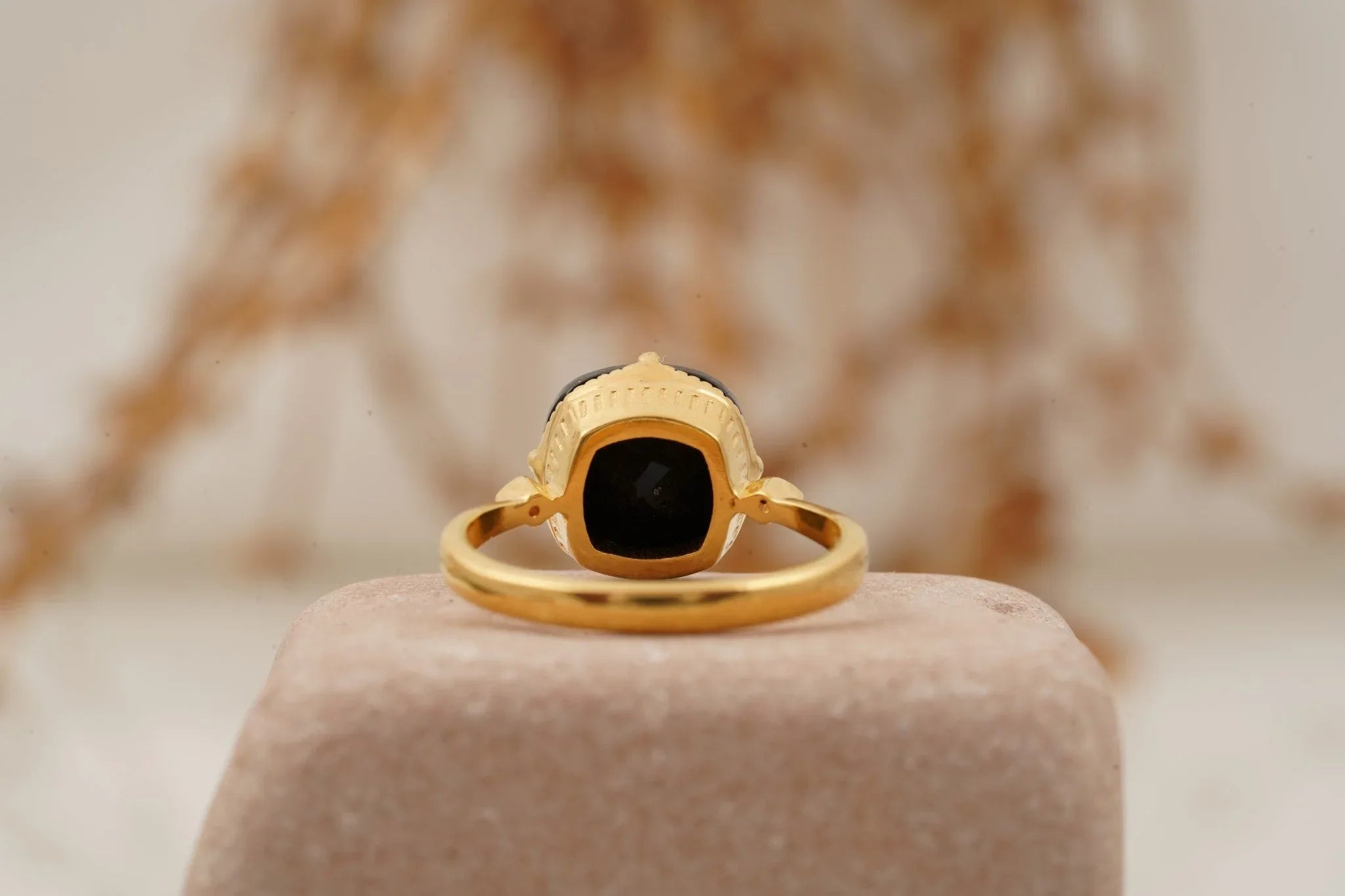 Cushion Black Onyx Vermeil Engagement Ring - Gigiscc