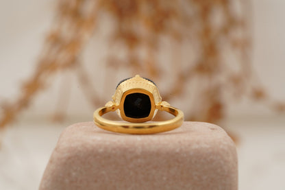 Cushion Black Onyx Vermeil Engagement Ring Back Side