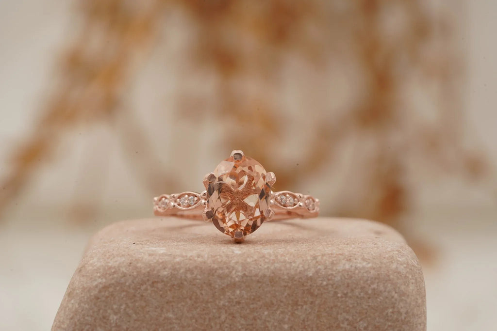 Oval Cut Morganite 2.5ct Engagement Rings For Women - Gigiscc