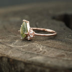 Kite Shaped Moss Agate Marquise Diamond Engagement Ring - Gigiscc