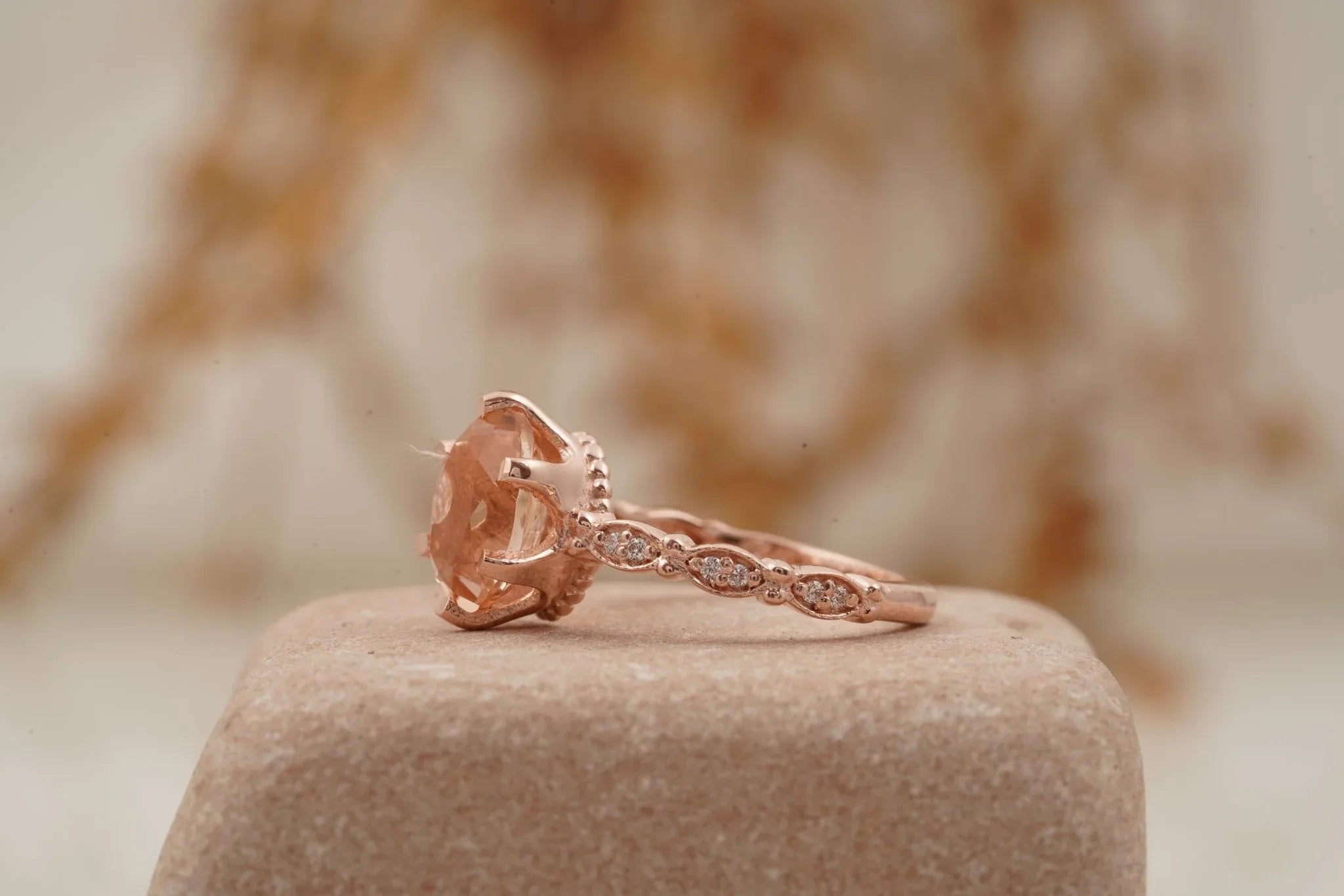 Oval Cut Morganite 2.5ct Engagement Rings For Women - Gigiscc