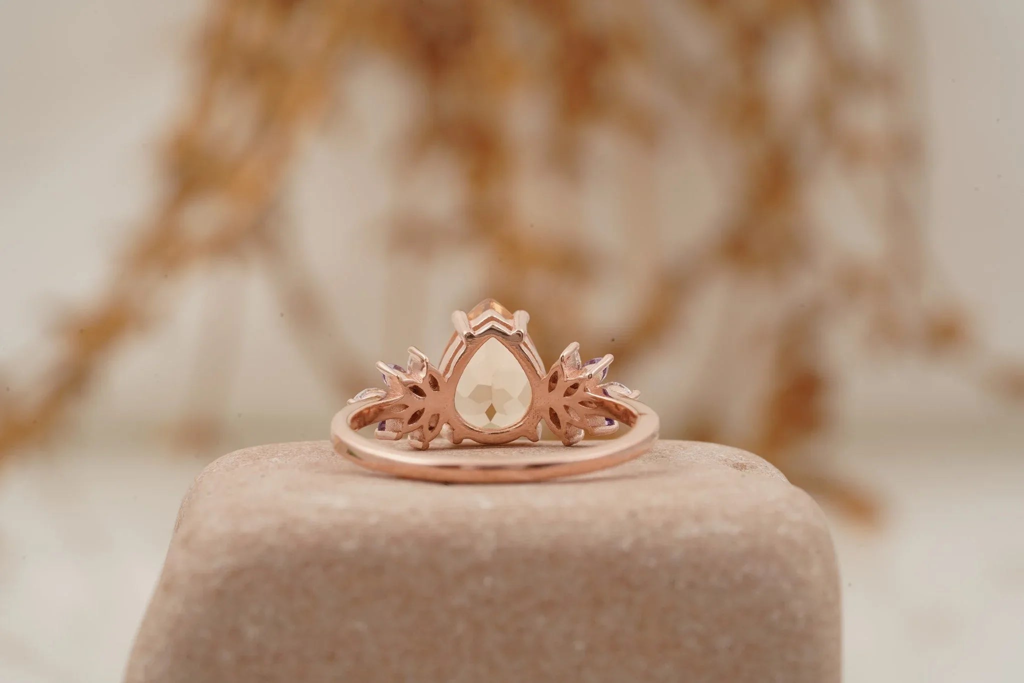 Pear Morganite Cluster Moissanite Alexandrite Ring - Gigiscc