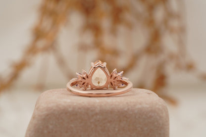 Pear Morganite Cluster Moissanite Alexandrite Ring Back Side
