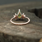 Kite Shaped Moss Agate Marquise Diamond Engagement Ring - Gigiscc