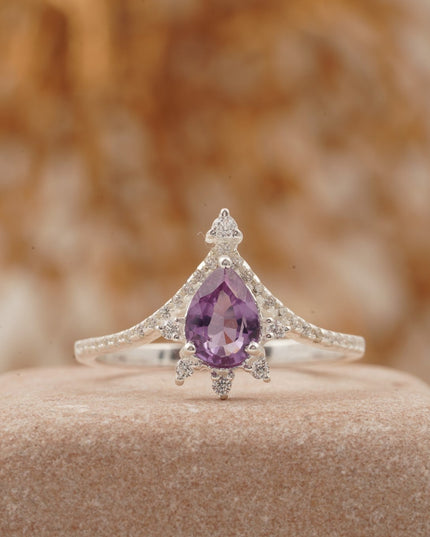 Pear Cut Alexandrite Wedding Band Stacking Diamond Curved Ring