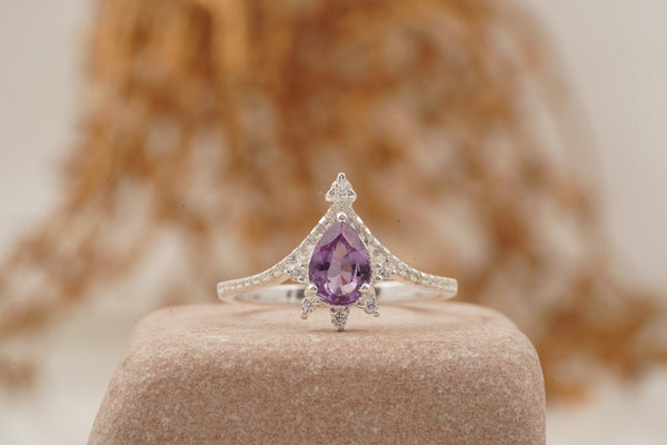 Pear Cut Alexandrite Wedding Band | Curved Diamond Stacking Ring