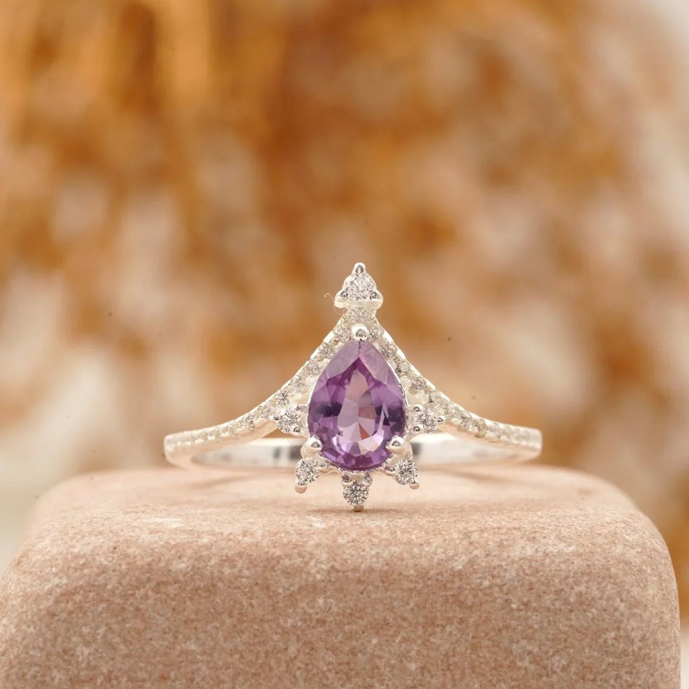Vintage Pear Amethyst Halo Diamond Engagement Ring - Gigiscc