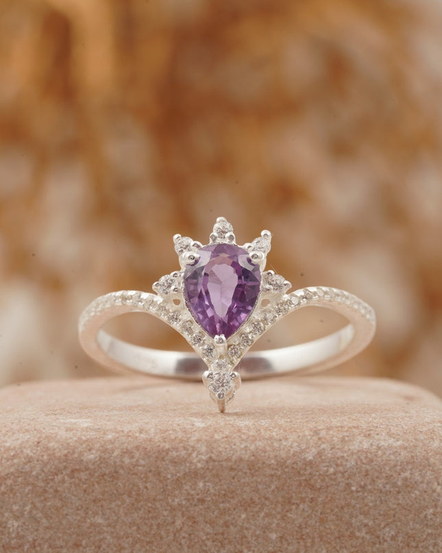 Pear Cut Alexandrite Wedding Band Stacking Diamond Curved Ring