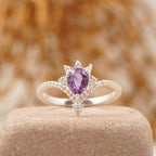 Vintage Pear Amethyst Halo Diamond Engagement Ring - Gigiscc