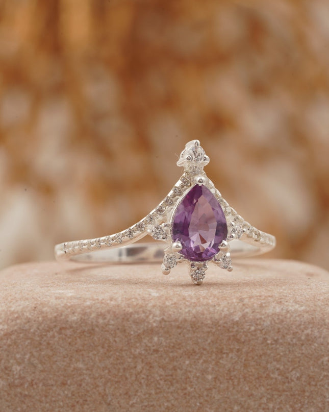 Pear Cut Alexandrite Wedding Band Stacking Diamond Curved Ring