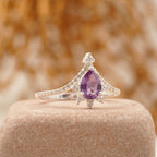Vintage Pear Amethyst Halo Diamond Engagement Ring - Gigiscc