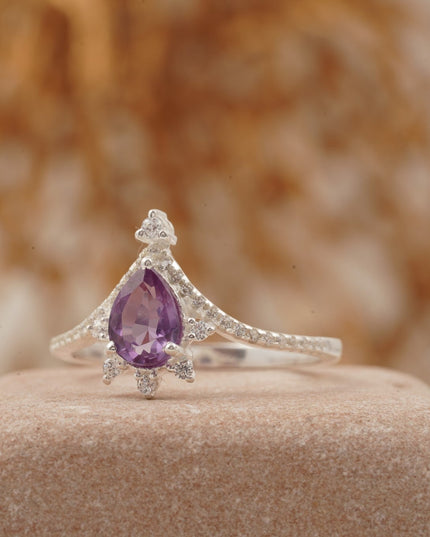 Pear Cut Alexandrite Wedding Band Stacking Diamond Curved Ring