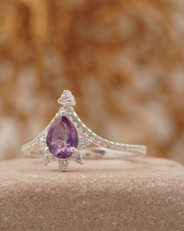 Pear Cut Alexandrite Wedding Band Stacking Diamond Curved Ring