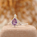 Vintage Pear Amethyst Halo Diamond Engagement Ring - Gigiscc