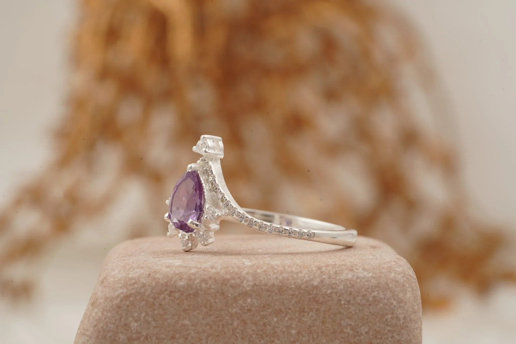 Pear Cut Alexandrite Wedding Band Stacking Diamond Curved Ring - Gigiscc