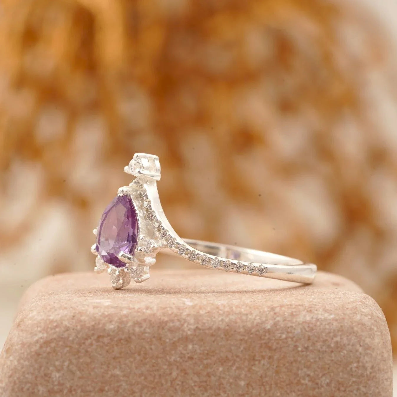 Vintage Pear Amethyst Halo Diamond Engagement Ring - Gigiscc