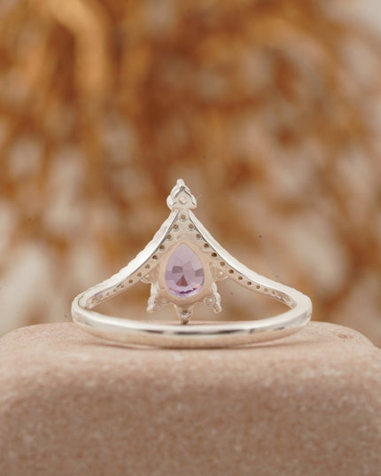 Pear Cut Alexandrite Wedding Band Stacking Diamond Curved Ring