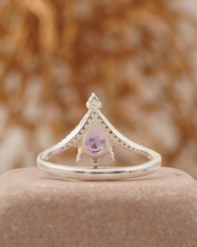 Pear Cut Alexandrite Wedding Band Stacking Diamond Curved Ring