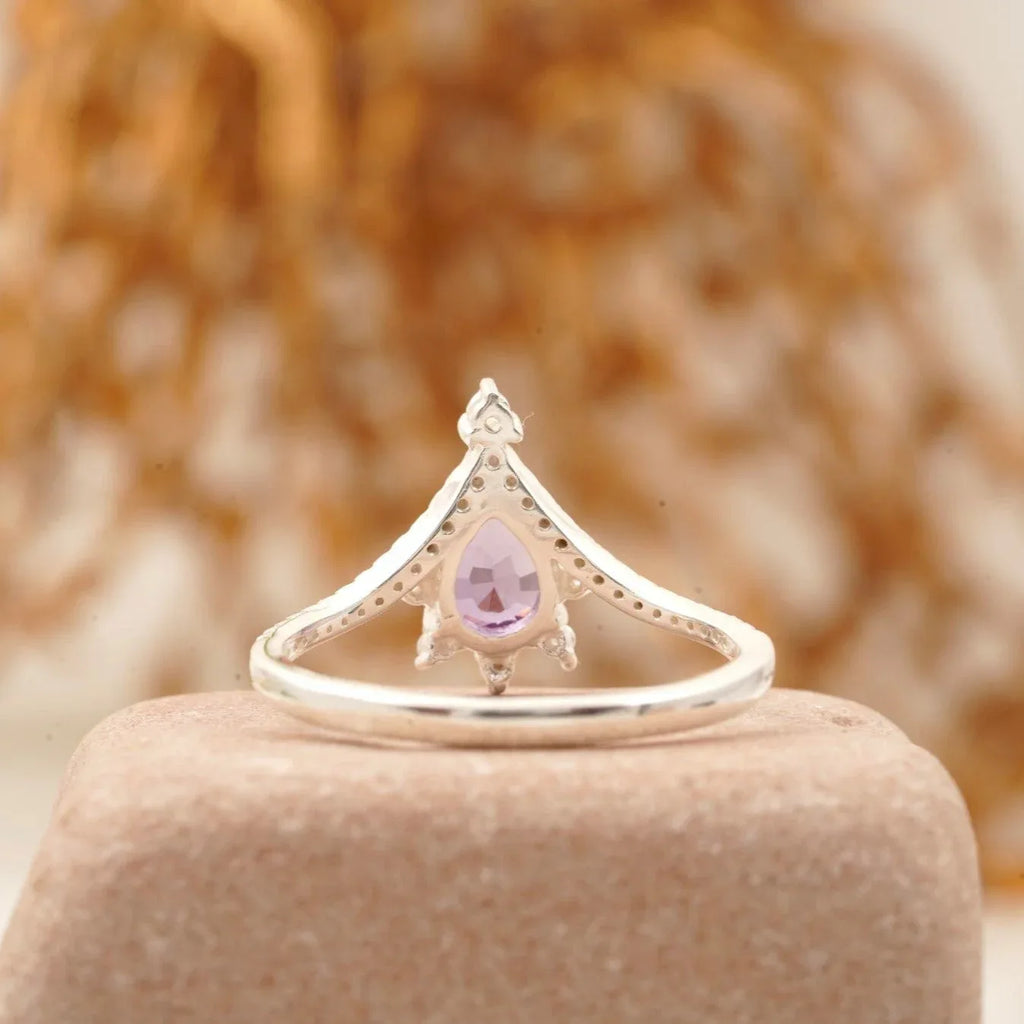 Vintage Pear Amethyst Halo Diamond Engagement Ring - Gigiscc