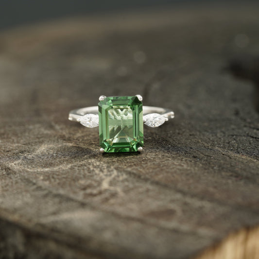 Natural Green Amethyst Prasiolite Engagement Ring Gift