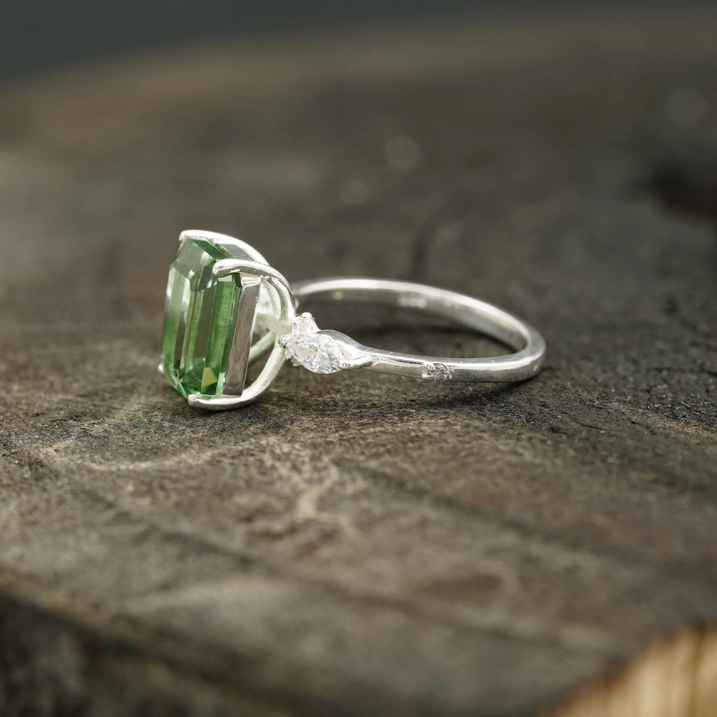 Natural Green Amethyst Prestolite Engagement Ring - Gigiscc