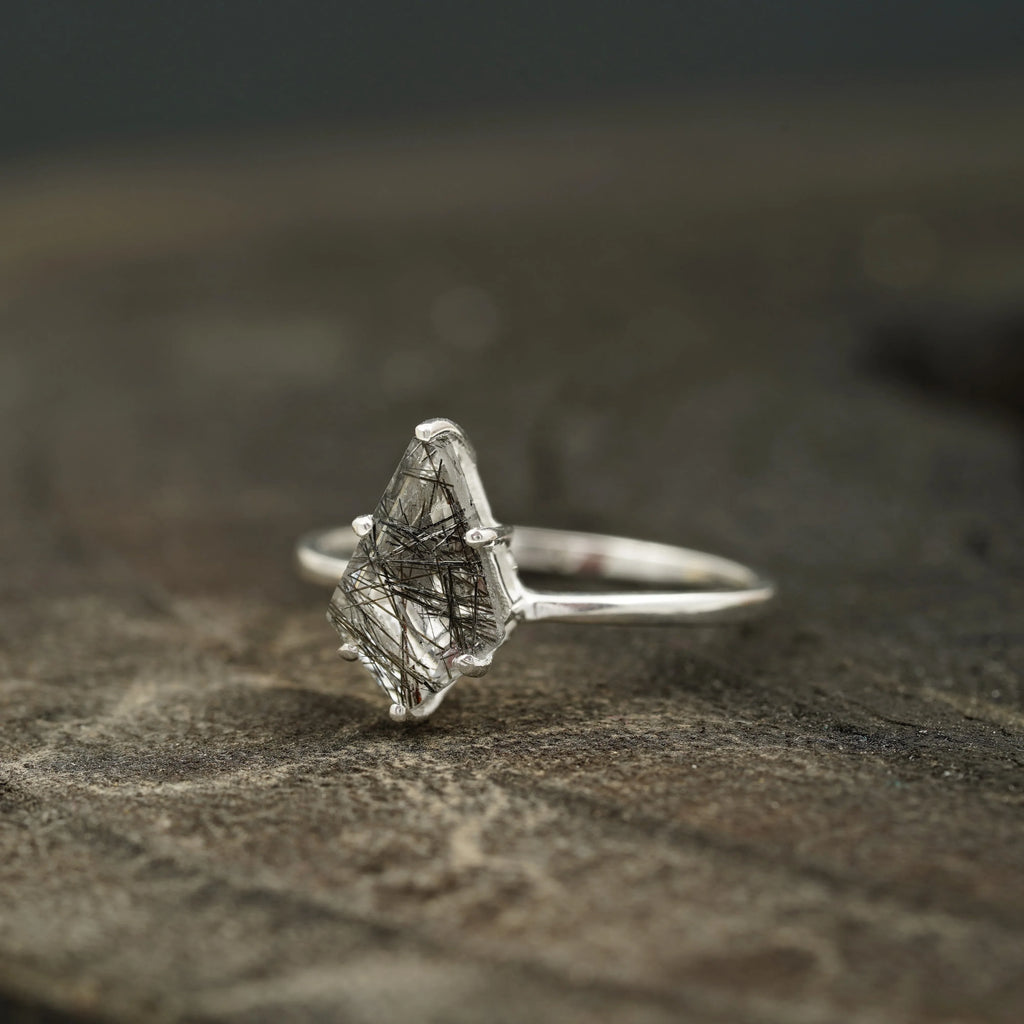 Kite Shaped Black Rutile Quartz Ring - Gigiscc