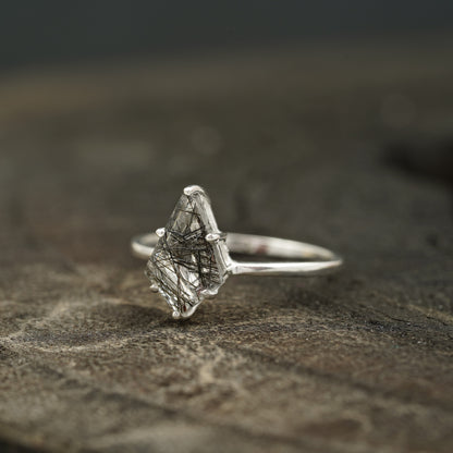 Kite Shaped Black Rutile Quartz Ring Left SIde Pose