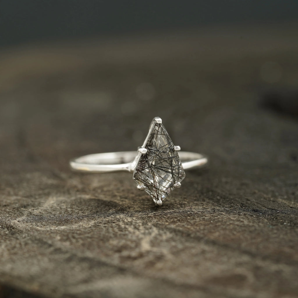 Kite Shaped Black Rutile Quartz Ring - Gigiscc