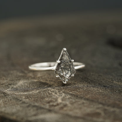 Kite Shaped Black Rutile Quartz Ring  Right SIde Pose