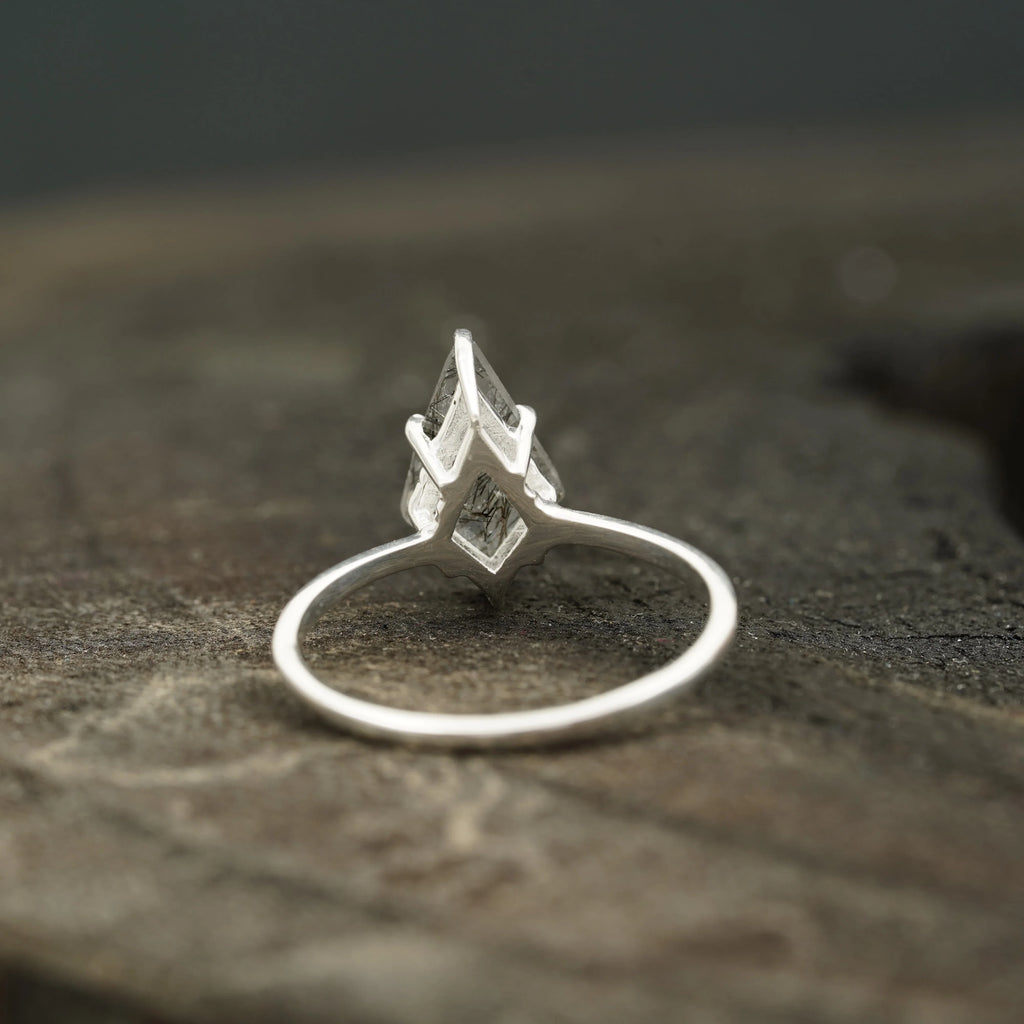 Kite Shaped Black Rutile Quartz Ring - Gigiscc