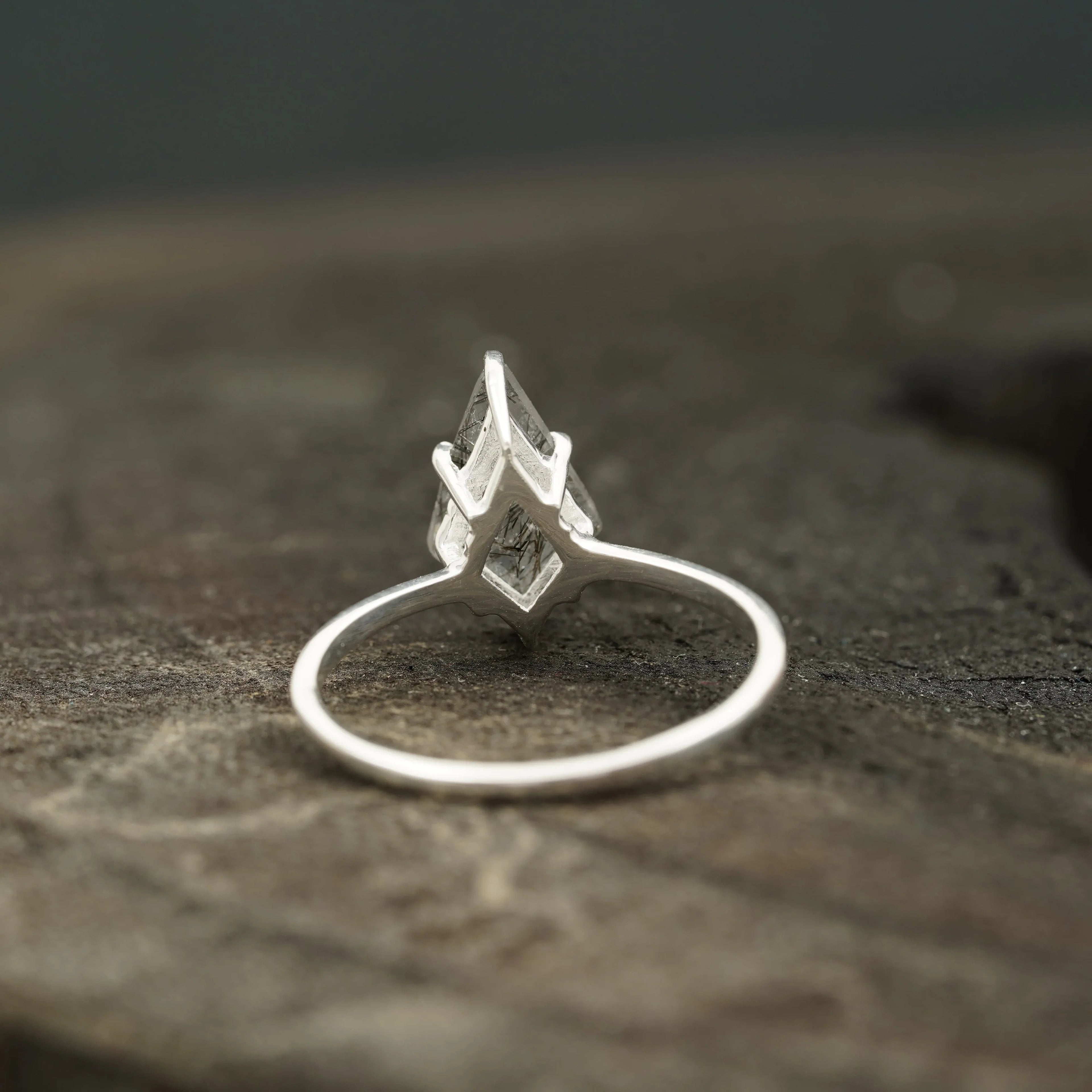 Kite Shaped Black Rutile Quartz Ring - Gigiscc