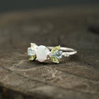 Oval Cut Fire Opal Cluster October Birthstone Engagement Ring - Gigiscc