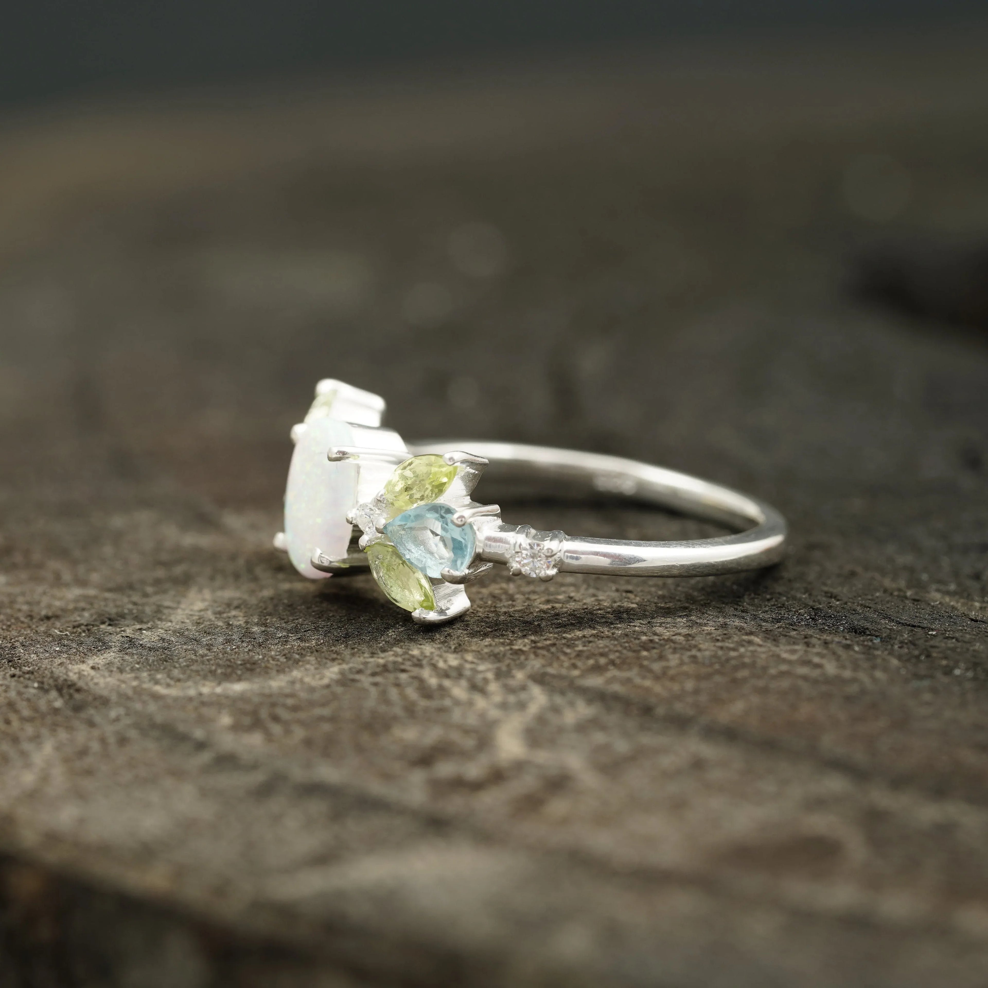Oval Cut Fire Opal Cluster October Birthstone Engagement Ring - Gigiscc